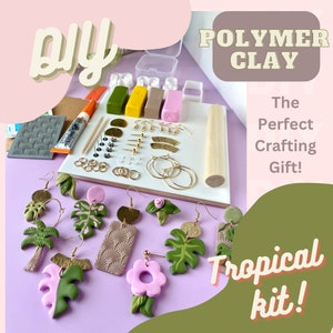 Diy Polymer Clay Earring Kit - Tropical Plant - Makes 6 sets of Earrings- Instructions Included - Ladies Night Bachelorette Crafts