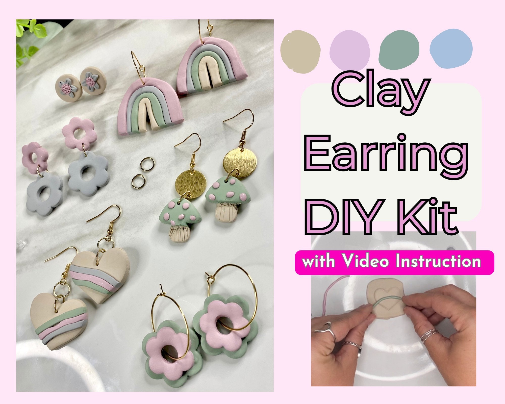 Diy Polymer Clay Earring Kit SPRING RETRO BOX Makes 6 Sets of