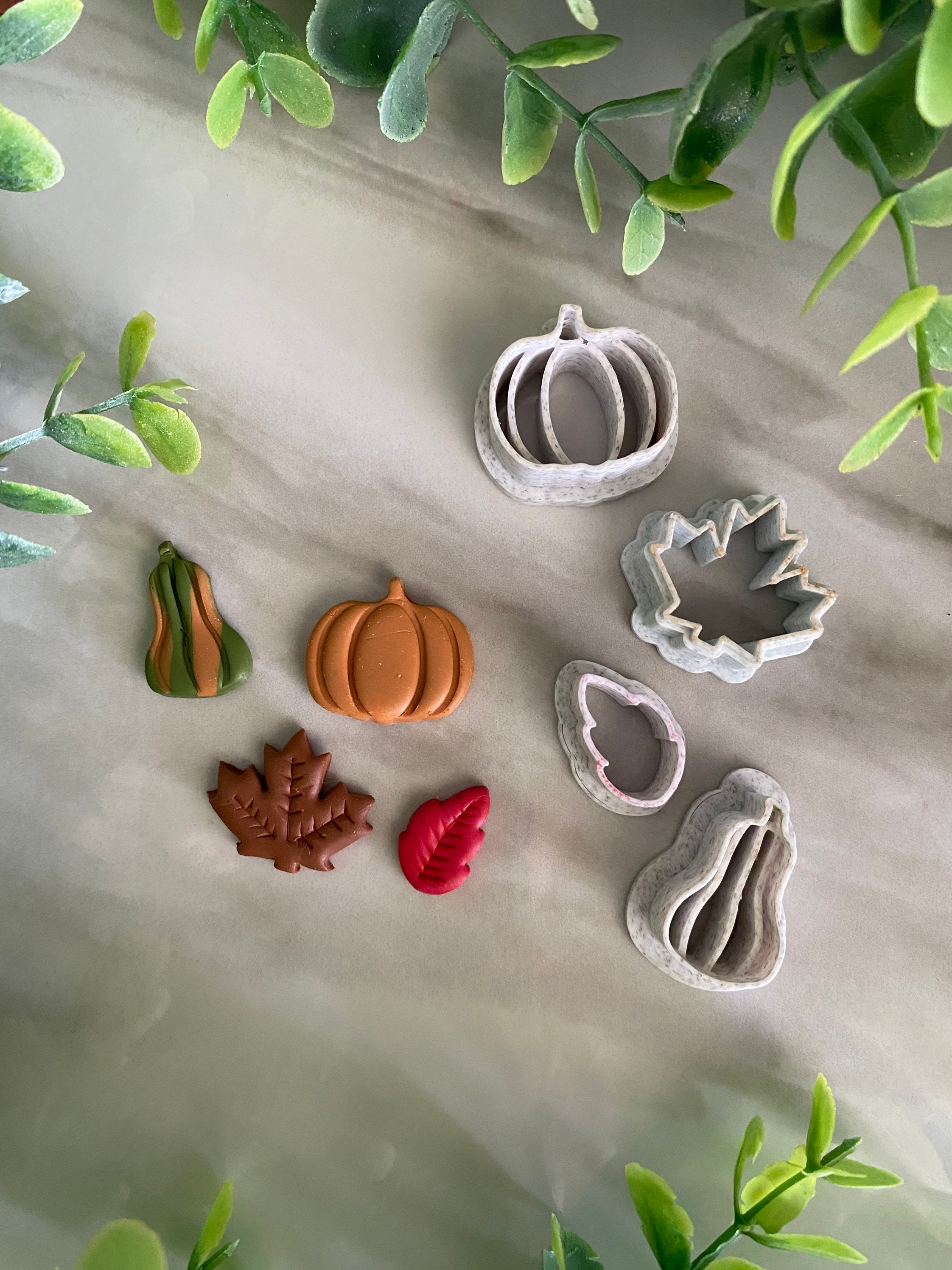 Fall Autumn Leaf Pumpkin Squash - Polymer Clay Cutter Set
