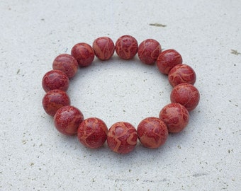 Natuurlijke 15 MM Red Coral Armbanden 15 kralen goed patroon Indonesië #R31