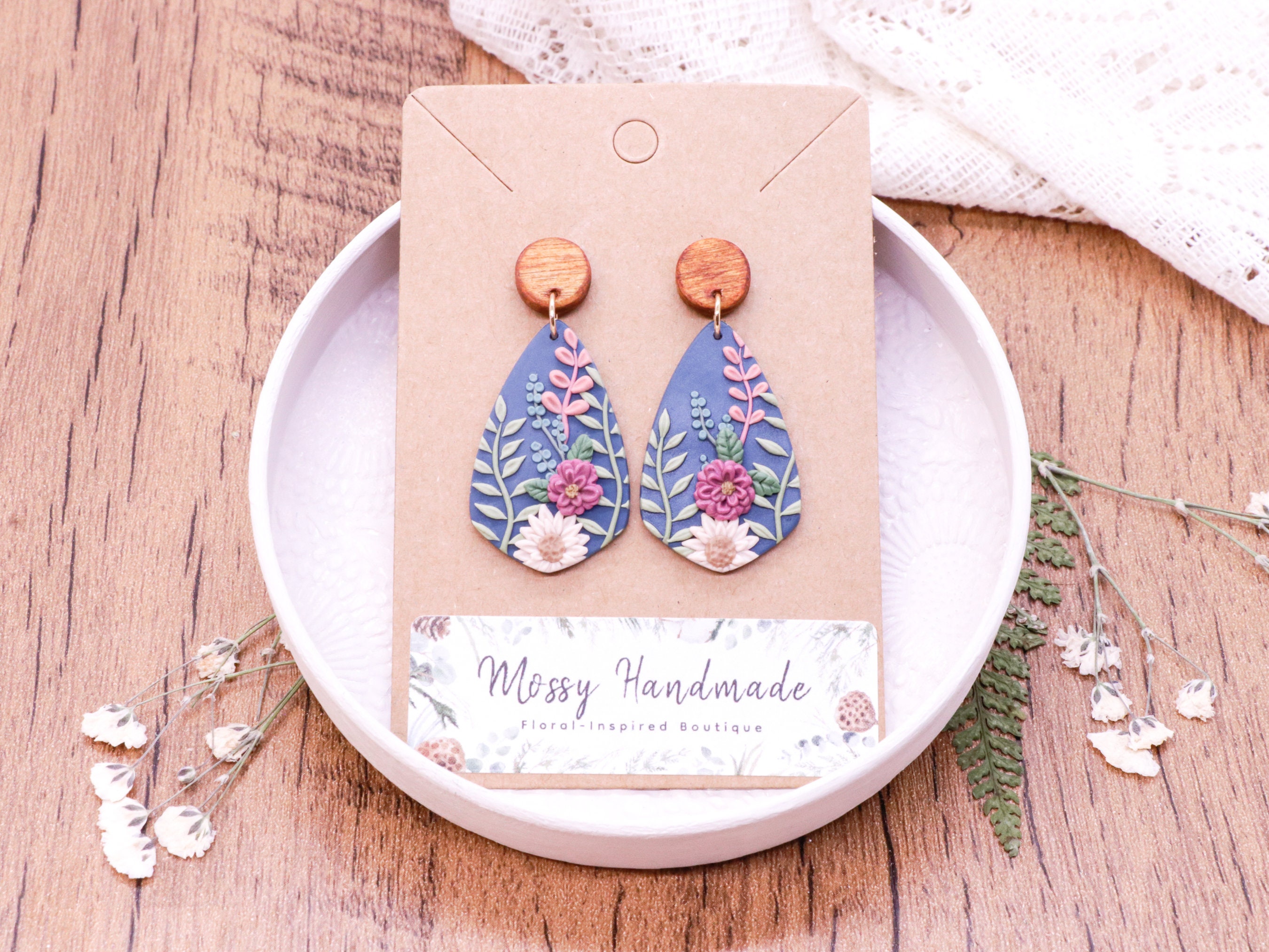 Rainy Day Earrings - Polymer Clay, brass and 14K gold fill ear