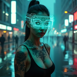 Mysterious Female Cyberpunk Hacker Wall Art – AI-Generated Sci-Fi Digital Print, Futuristic Tech Poster, Instant Download