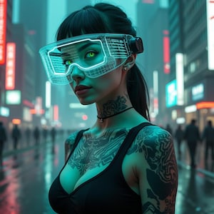 Mysterious Female Cyberpunk Hacker Wall Art – AI-Generated Sci-Fi Digital Print, Futuristic Tech Poster, Instant Download