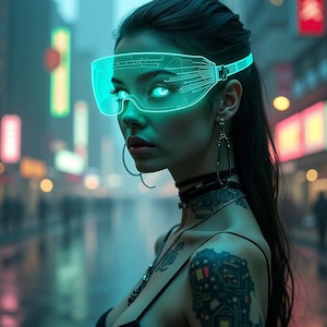 Mysterious Female Cyberpunk Hacker Wall Art – AI-Generated Sci-Fi Digital Print, Futuristic Tech Poster, Instant Download