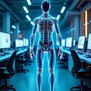 Futuristic AI Humanoid Wall Art – Cyberpunk Sci-Fi Digital Print, Transparent Android Artwork, Instant Download