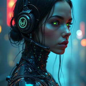 Stunning Hyperrealistic Female Cyborg Portrait – AI-Generated Cyberpunk Wall Art, Futuristic Sci-Fi Digital Print, Instant Download