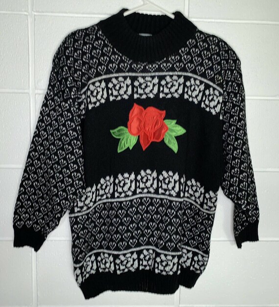 Vintage Adele Sweater Black Rose and Heart Floral - Etsy