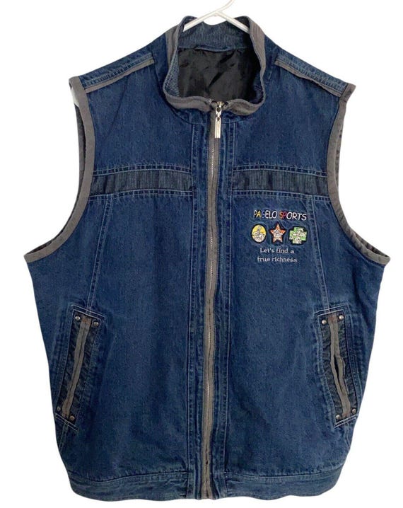 Vintage Pagelo Jacket Mens L Denim Vest Jean Embroidered - Etsy