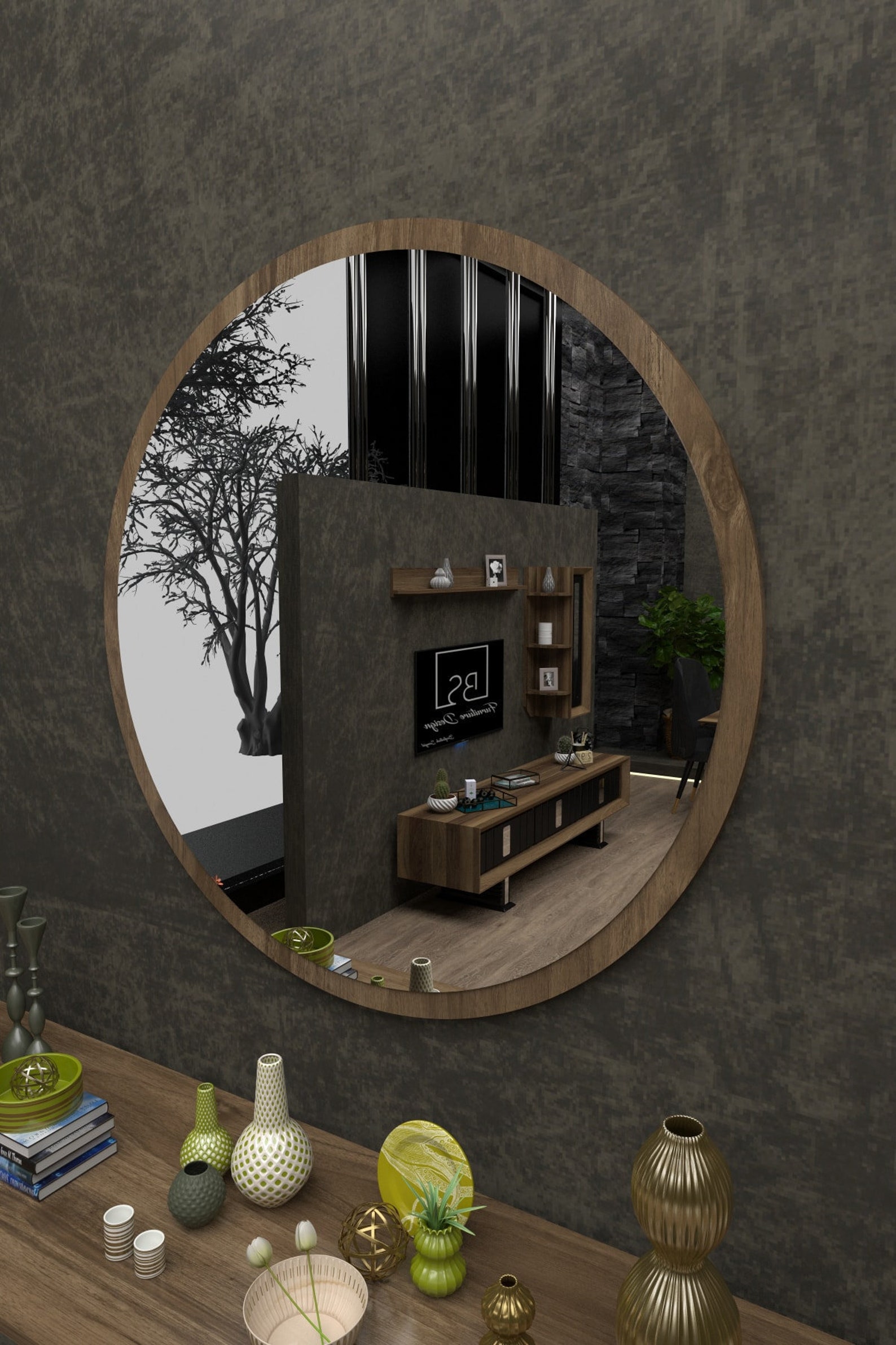 Runder schwarzer Spiegel 24 oder 18 Holzspiegel | Etsy