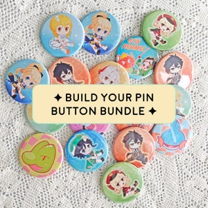 Genshin Anime Kawaii Pin Buttons, Build Your Own Button Set Pack Bundle, Kawaii Gaming Gift Ideas, Anime Accessories
