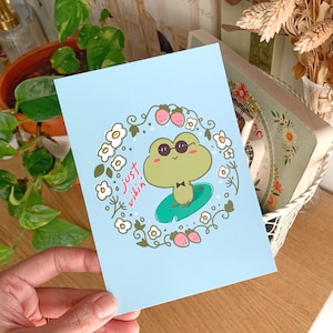 Kawaii Frog Art Print Postcard, Dorm room Wall Art Decor, Postcard Print, Cute Gift, Pen Pal Stationery, Postcard set