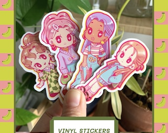 Cute Kawaii Fashion Girl Vinyl Sticker | Chibi Cutie Harajuku Girls | Pastel core Artsy Aesthetic E girl stickers for laptop hydroflask