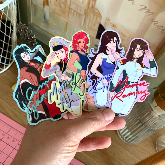 Mecha Pilot Anime Girl GGirls S5 Vinyl Stickers | Anime 5 pc. Sticker Pack | Robot Sci-Fi Anime Stickers | Anime Gift Ideas Decor Aesthetic