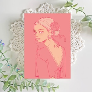 Impression de carte postale esthétique jolie fille rose 4,13 x 5,83 pouces, esthétique fille kawaii, jolis cadeaux de papeterie pour correspondance