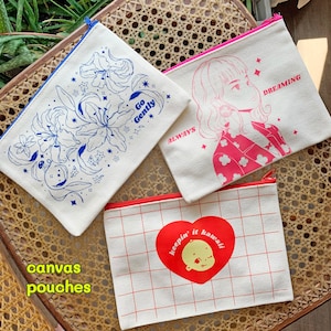 Kawaii Cute Canvas Pencil pouches | Kawaii make-up bag | Aesthetic canvas zipper pouches