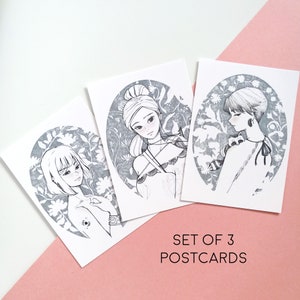 4x5 Moody Art Print Postcard Set de 3, Art Print Femme, Illustration de mode, Décoration murale, Cadeaux mignons