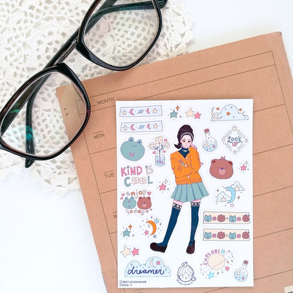 Kawaii Cool Girl Sticker Sheet // Kawaii Stationery, Aesthetic Stationery, Cute  Stickers, Journal Sticker, Pen Pal Letters, Bullet Journal 