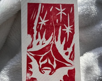 Manta Ray Falling Star Linocut Print