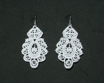 Silver Plated Earwires, White Lace Earrings