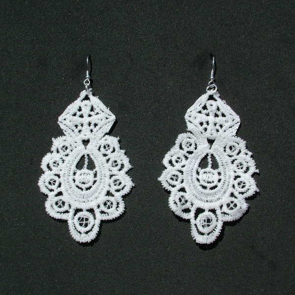 Silver Plated Earwires, White Lace Earrings