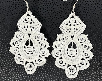 Silver Plated Earwires, White Lace Earrings