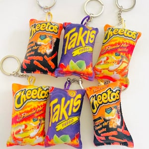 cute cushion keychain, cheetos keychain, takis keychain, kids keychain, backpack accessory, backpack key holder, kids accessories, key chain