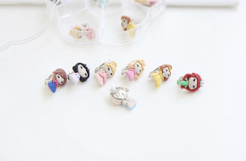 Princess Clip on earrings, Belle, Elsa, Anna, Ariel, Snow White, Aurora, Cinderella. Kids clip on earrings. sold in 1 pair of each. image 4