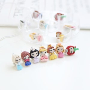 Princess Clip on earrings, Belle, Elsa, Anna, Ariel, Snow White, Aurora, Cinderella. Kids clip on earrings. sold in 1 pair of each. image 1