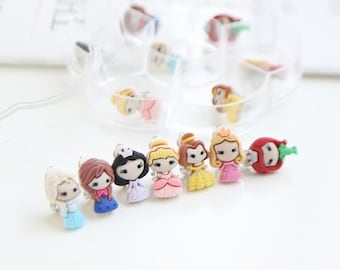 Princess Clip on earrings, Belle, Elsa, Anna, Ariel, Snow White, Aurora, Cinderella. Kids clip on earrings. sold in 1 pair of each.