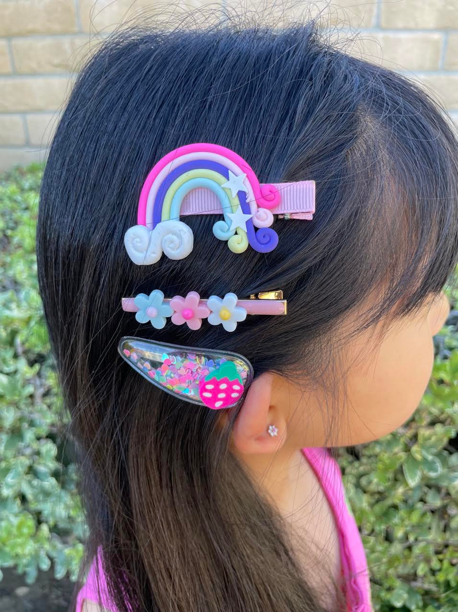 Fruity flower bubble confetti hair clip 3 pcs set Rainbow Etsy