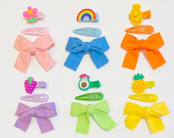 Cute colorful hair bow clip sets, girls hair bow clip sets, colorful bow clips, bow clips for girls, bow clip sets, girls goodie bag ideas