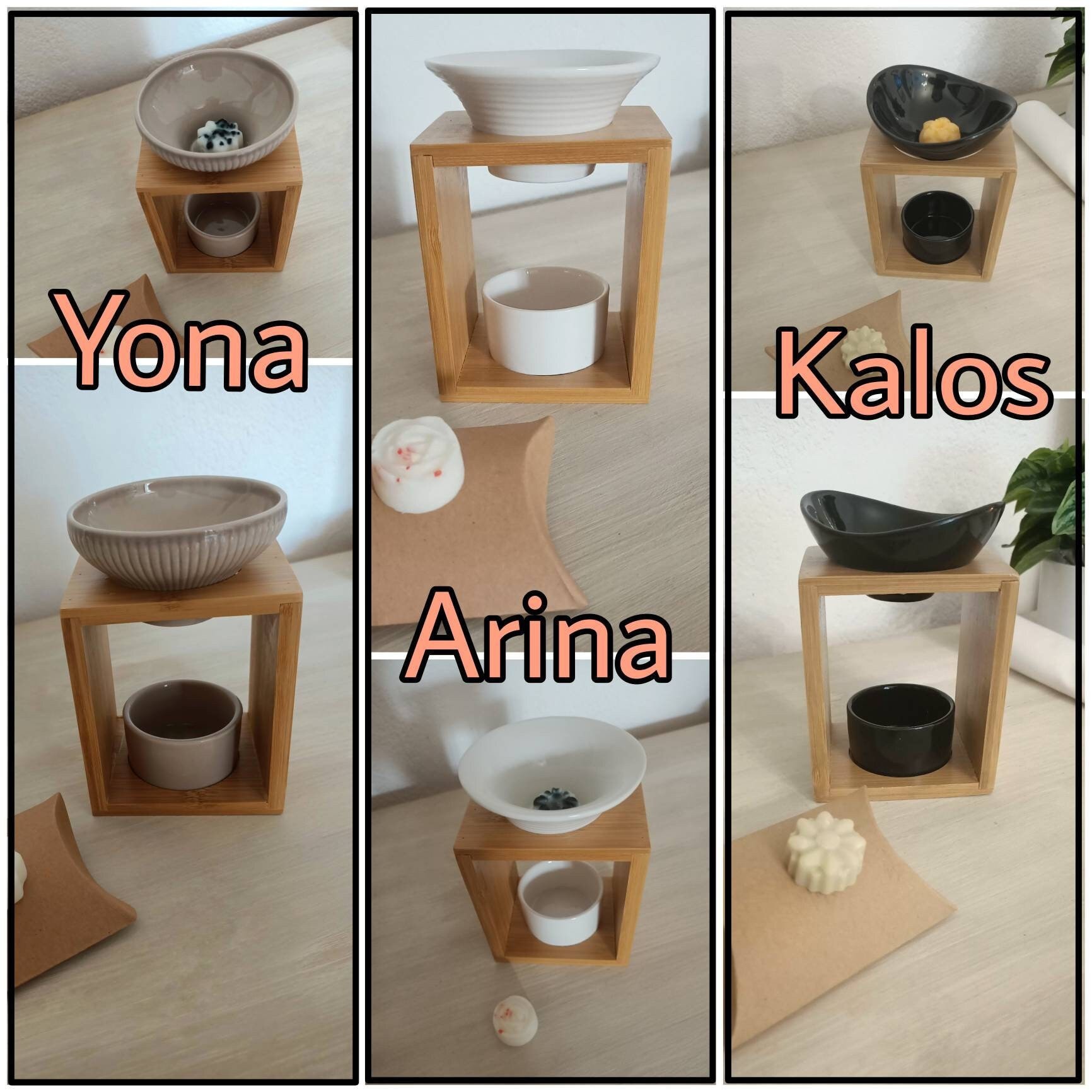 Brûleur Design en Bambou et Céramique avec Fondants Parfumés Cire Végétale