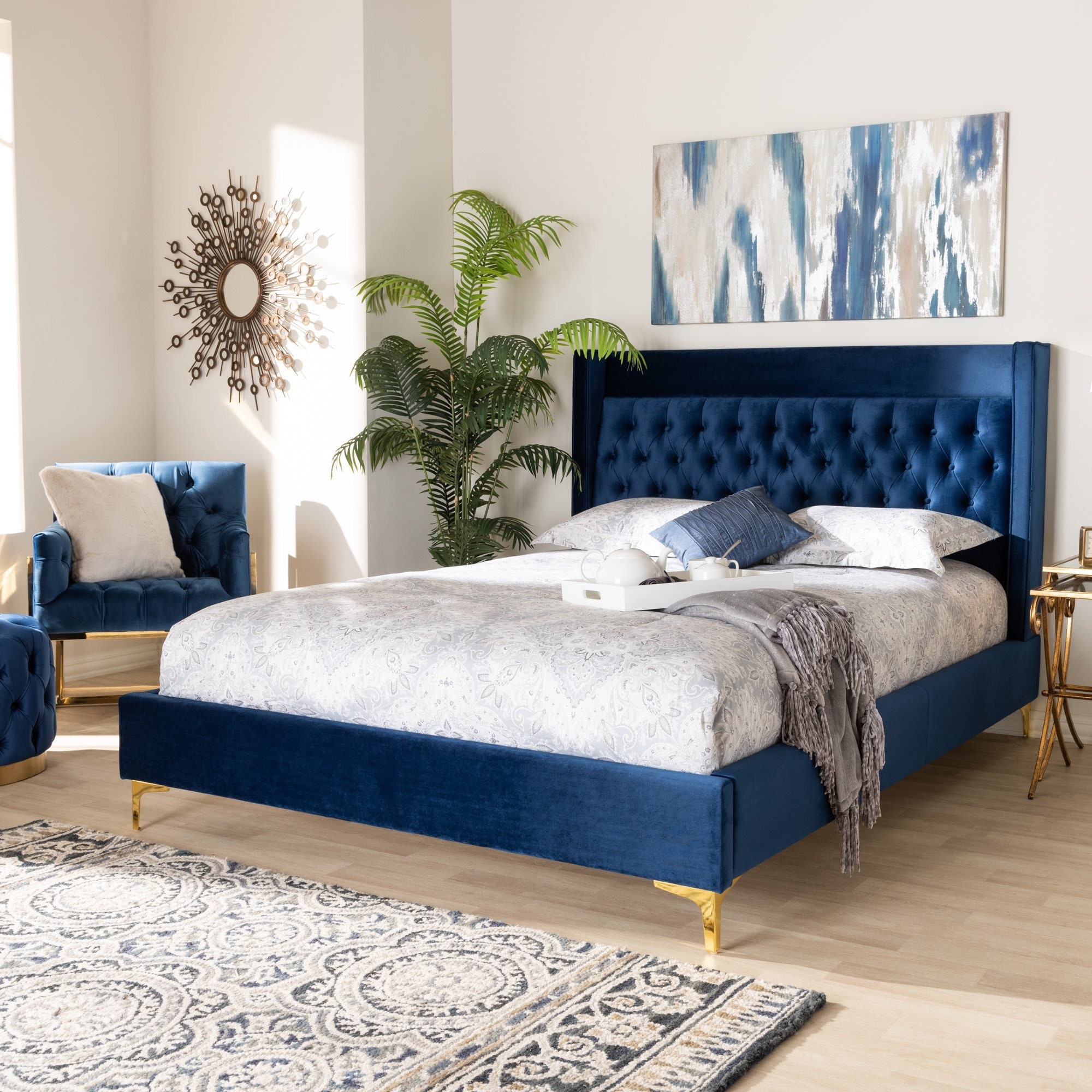 Royal Navy Blue Velvet Upholstered Bed | Etsy