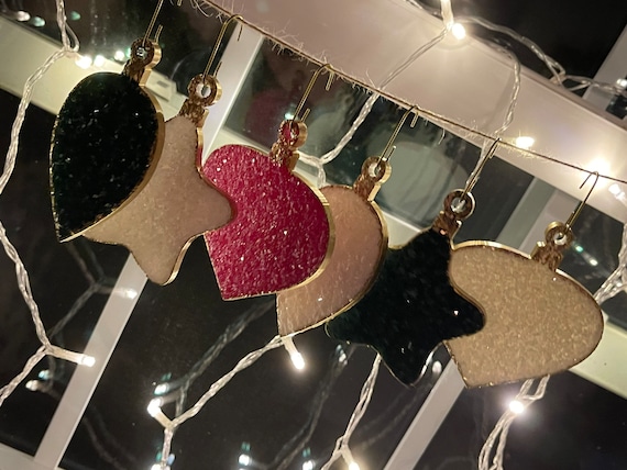 Resin druzy holiday ornament set