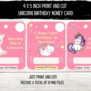 Unicorn Birthday Card, Money Holder Card, Money Card PNG Files