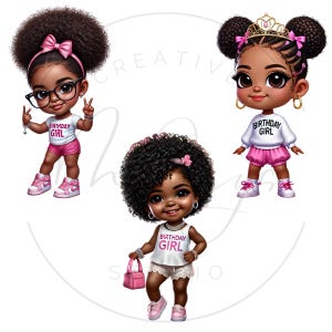Kleine schwarze Mädchen Clip Art, 11 PNG-Bundle, Afro Mädchen, Braun Kinder Clipart