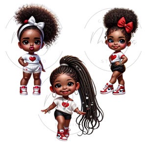 Little Black Girl Clip Art, 10 PNG Bundle, Afro Girls, Brown Kids Clipart