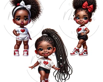 Little Black Girl Clip Art, 10 PNG Bundle, Afro Girls, Brown Kids Clipart