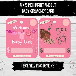 Nuova Baby Card, Baby Girl, Money Card PNG, Newborn Money Gift, Stampa e Taglia