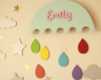 Nursery Night Light, Personalized Umbrella Wooden Nightlight, Montessori, Night Light for Baby Room, Baby First Birthday Gift, Toddler Gift