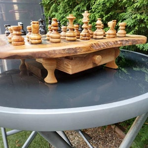 Rustic Wood Chess Set with Rough Edges Handmade of Olive Wood | Christmas Gift |Wooden Chess Board