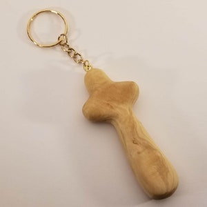 key chain cross Olive wood