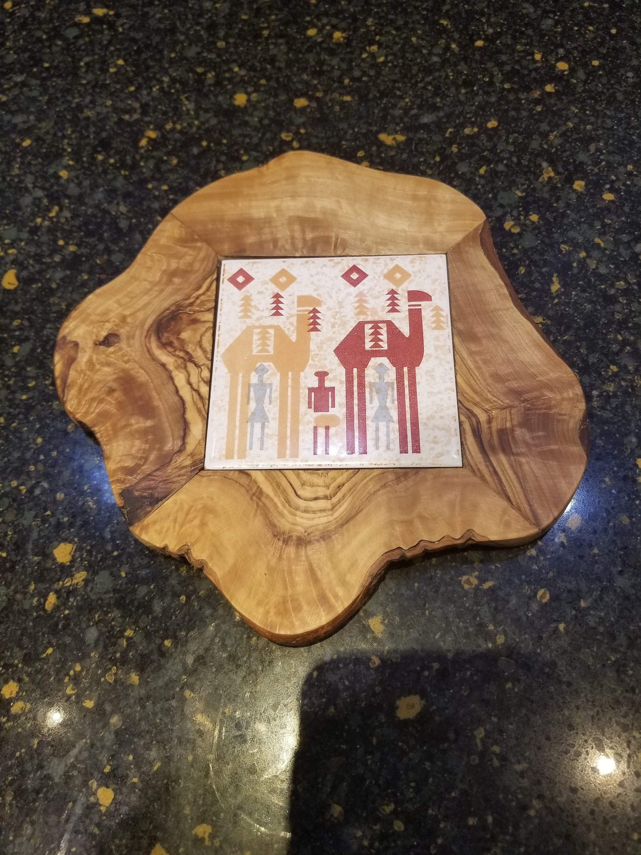 Olive Wood Ceramic Trivet Etsy