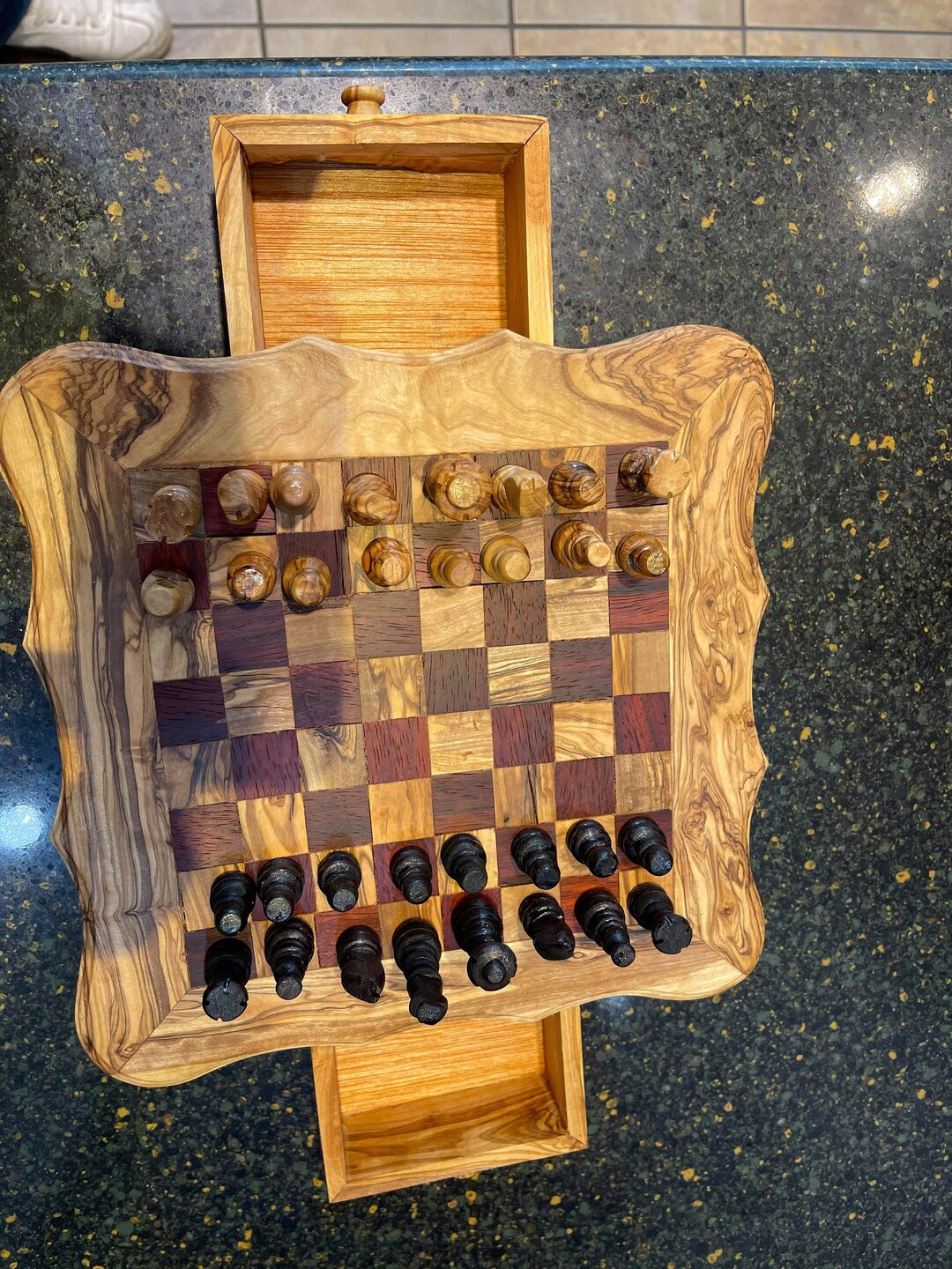 Olive Wood Chess Board Etsy