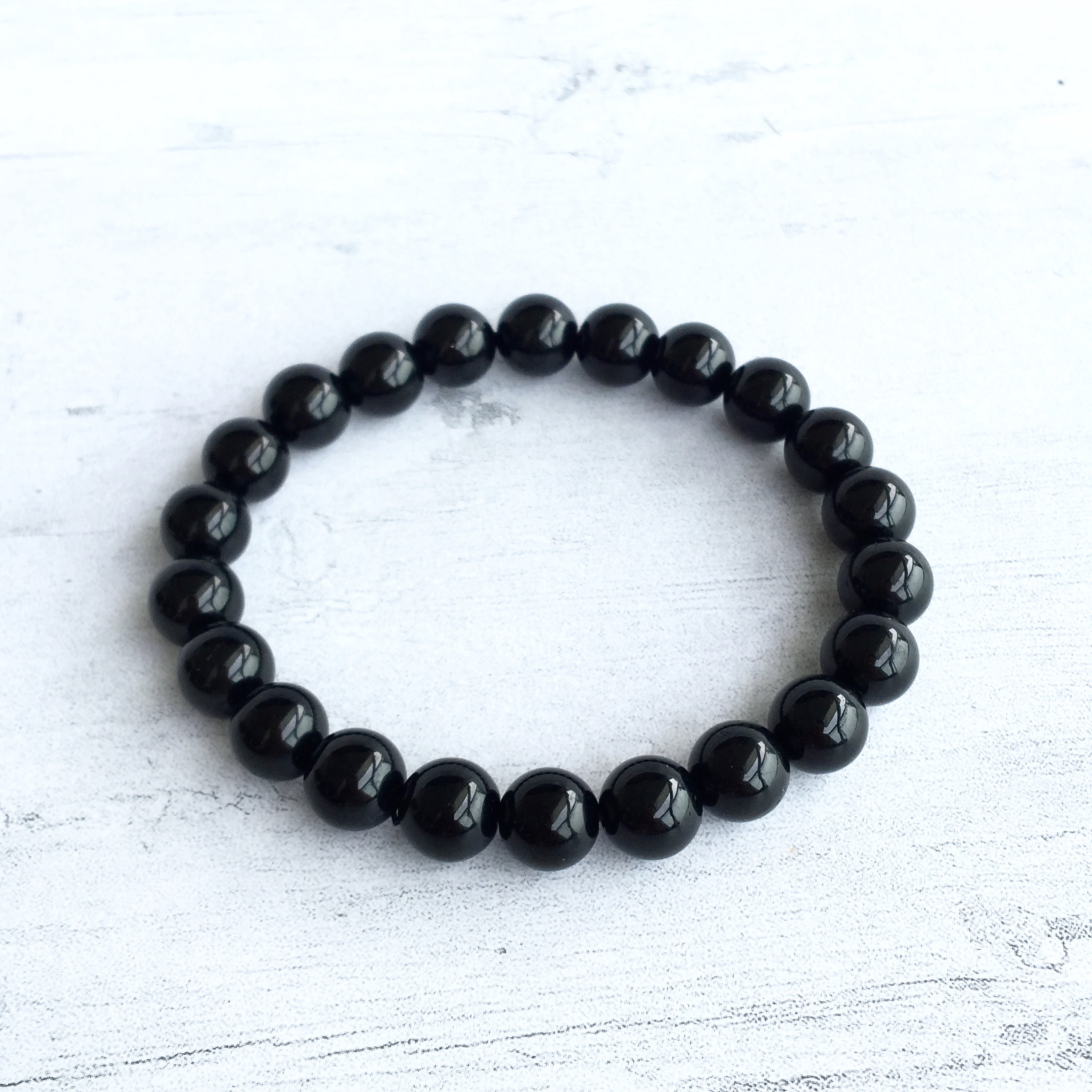 Black Tourmaline Crystal Bead Bracelet Chakra Energy Healing Etsy