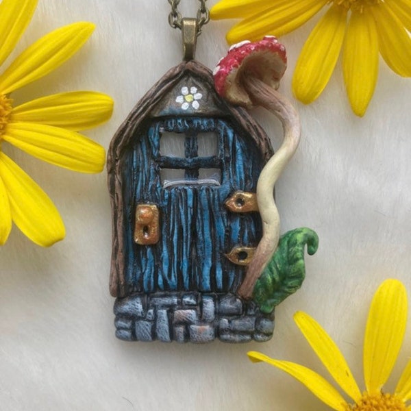 Whimsical Faerie Door with Mushroom and Resin Window