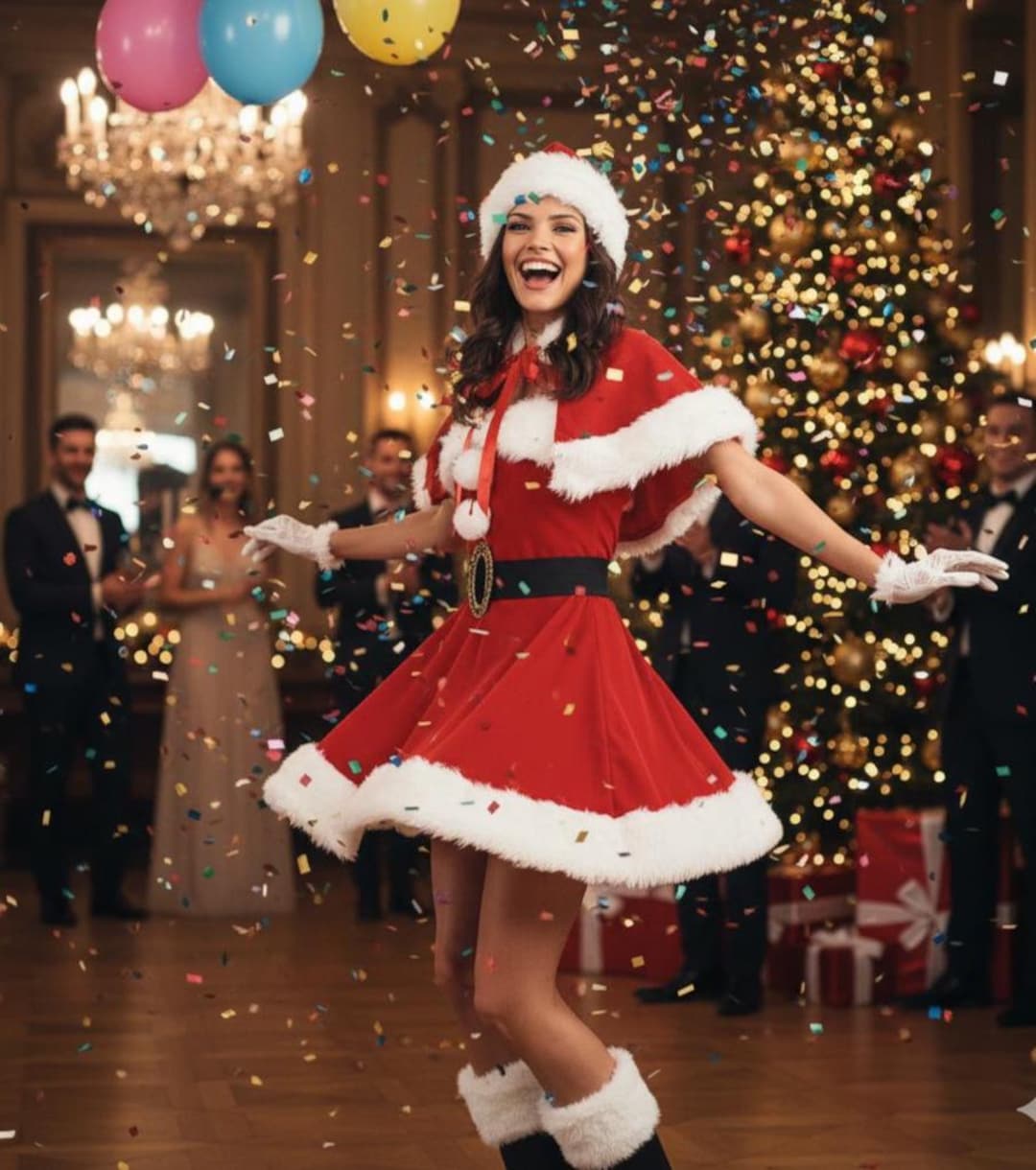 Santa Ress Women's Christmas Costume - Santa Dress Outfit With Belt & Hat ...