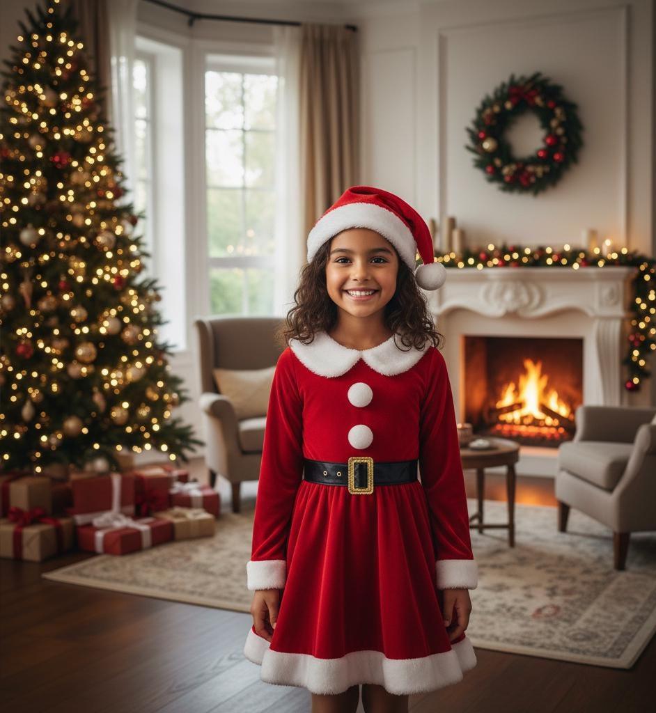Girls Red Velvet With White Fur Trim Christmas Dress - Etsy