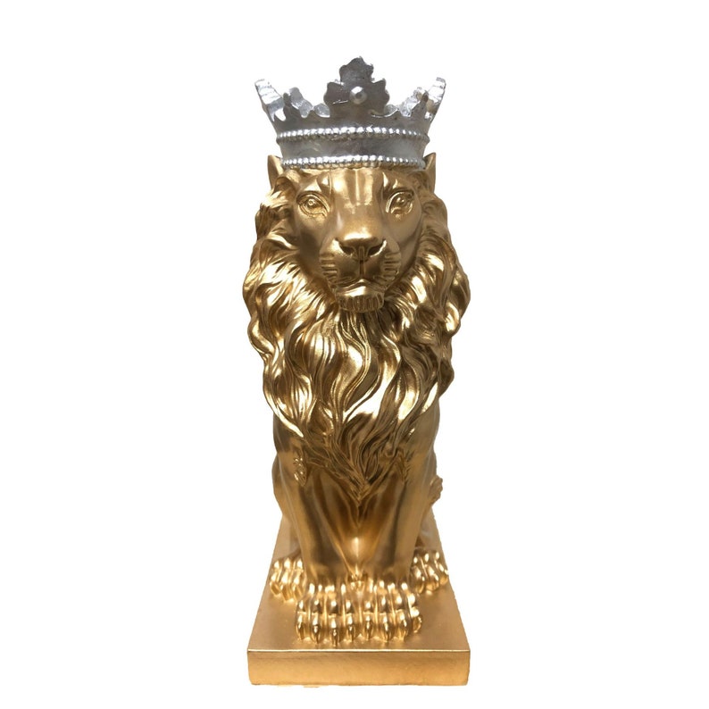 Resin Lion Statue Crown Lions Sculpture Animal Figurine Etsy