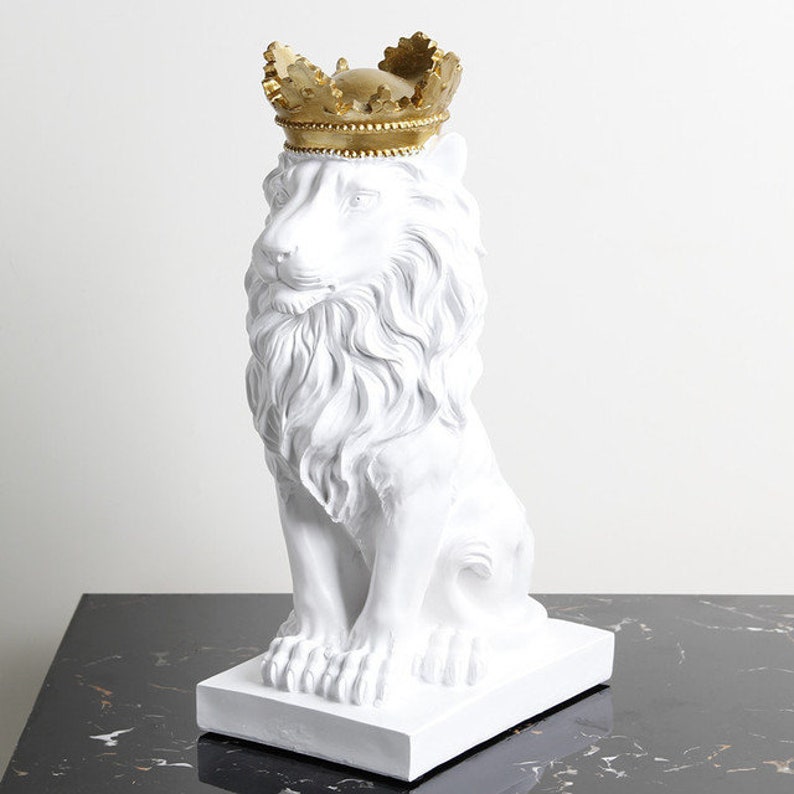 Resin Lion Statue Crown Lions Sculpture Animal Figurine Etsy